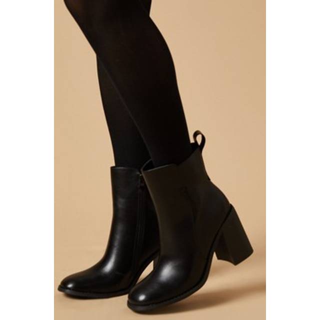Marisol Square Toe High Block Heel Ankle Boots - Black - 3