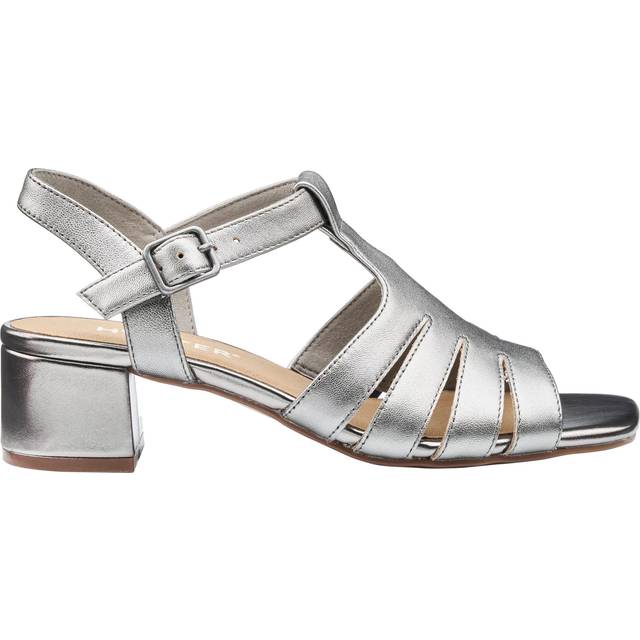 Hotter Portofino II Leather Block Heel Sandals, Pewter