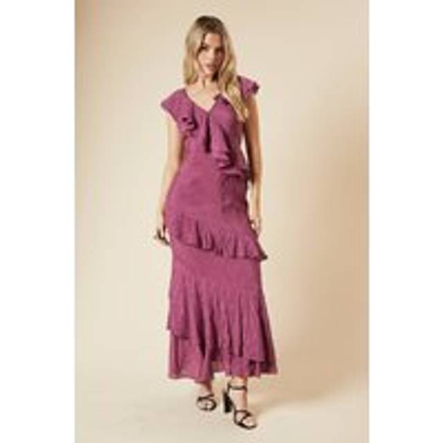 Womens DP Luxe Textured Sleeveless Ruffle Midi Dress - Rose - 10