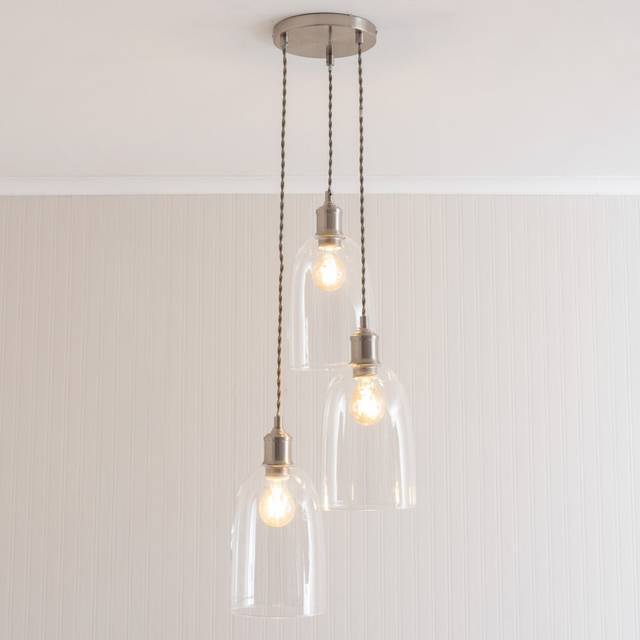 Valuelights Kira Glass Cloche Dome 3 Drop Cluster Ceiling Pendant Light With Led Bulbs In Silver - One Size