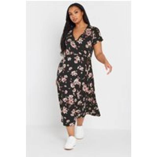 Yours Curve Black Floral Buckle Detail Midi Dress, Women's Curve & Plus Size, Yours - 26-28