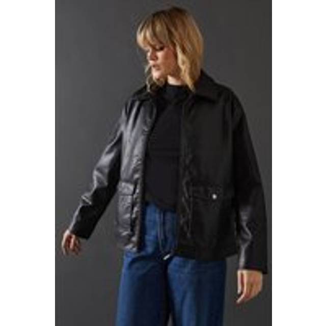 Womens Whipstitch Faux Leather Zip Through Jacket - Black - 14