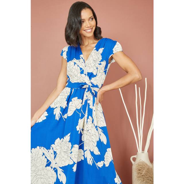 Blue Blossom Print Wrap Midi With Dipped Hem - 12