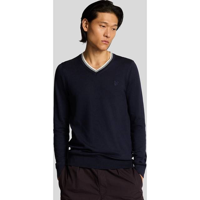 Lyle & Scott Tipped V-Neck Jumper, Dark Navy