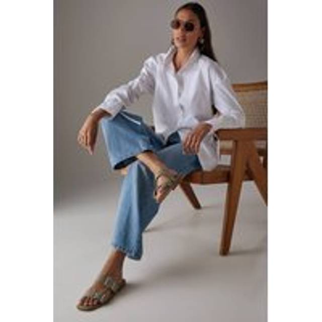 Womens Faith: Rosa Faux Patent Leather Eyelet And Buckle Detail Flat Sliders - Sage - 6