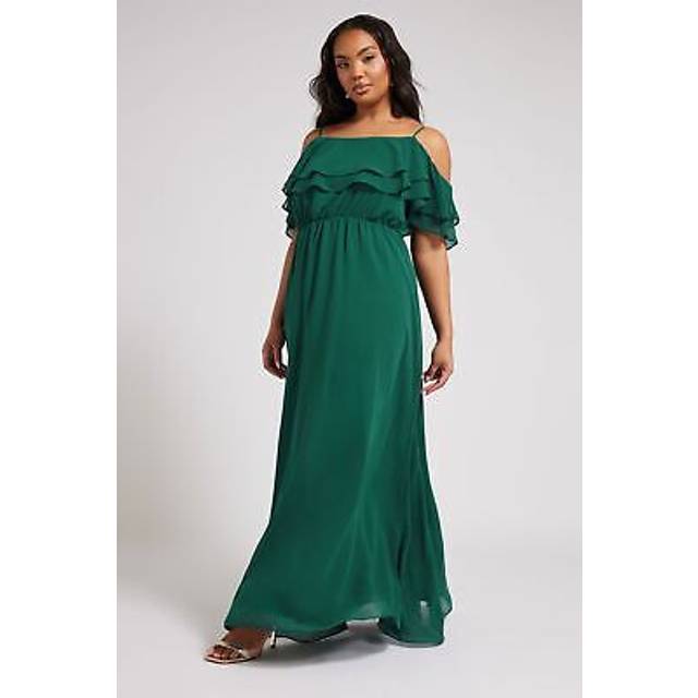 YOURS LONDON Curve Forest Green Frill Cold Shoulder Maxi Dress - 26-28