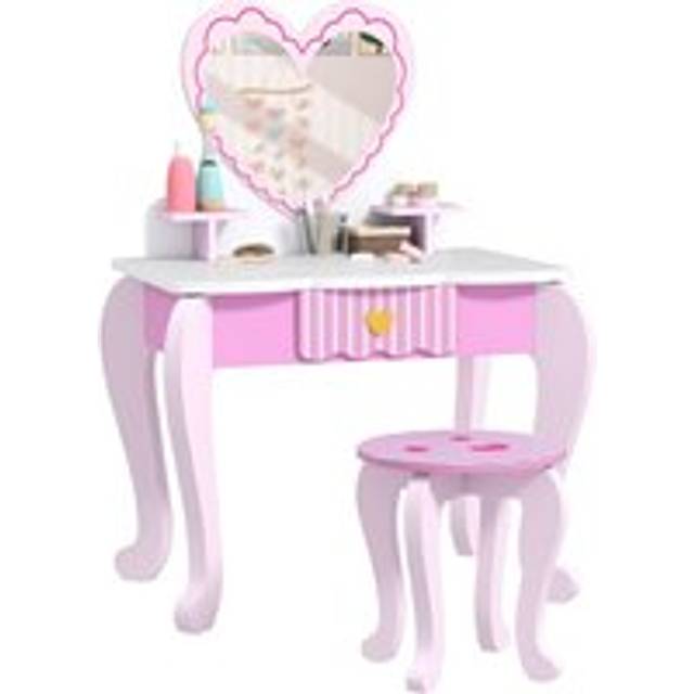 AIYAPLAY Kids Dressing Table Set, 2 PCS Children Vanity Table with Stool, Pink