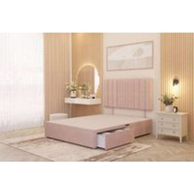 Alexas 2 Draw Divan Bed Base with Headboard Plush Velvet - Pink - Single