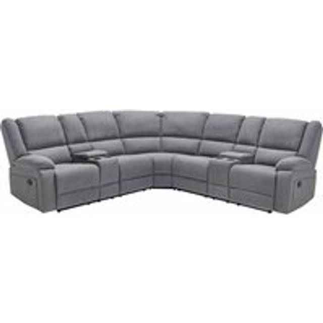 (Light Grey) PRAGA 5 SEATER CORNER SOFA MODERN FABRIC RECLINER SOFA w DRINKS CONSOLES
