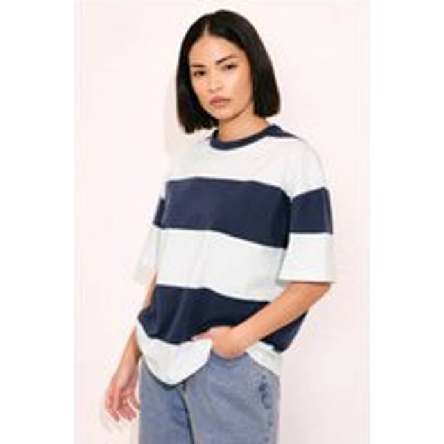 Pixiegirl Petite Navy Blue Cotton Striped Boxy Tshirt 14 Pixiegirl | Petite Women's T-Shirts