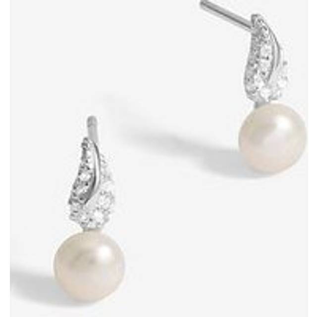 Simply Silver Pave and Pearl Drop Stud Earrings, Silver