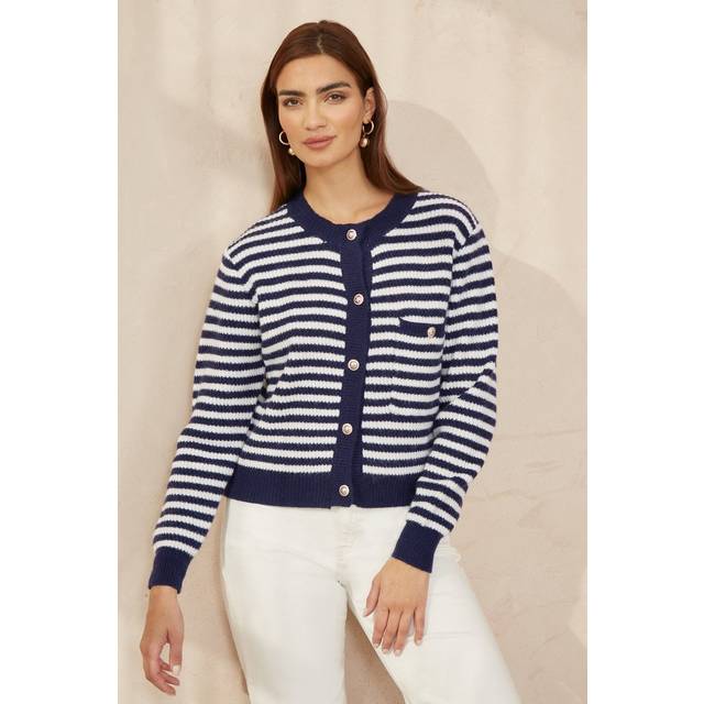 Yumi Navy Stripe Knit Relaxed Fit Cardigan - Size S/M UK - Yumi