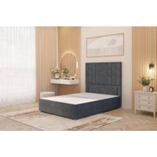 Alexas Divan Bed Base with 54" Floor Standing Headboard Plush Velvet - Charcoal - Double