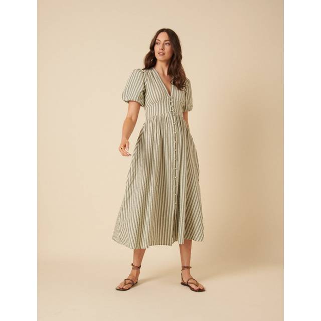 Nobody's Child Starlight Striped Cotton-Seersucker Dress - UK 12 - Green