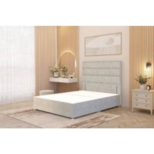 Chambery Divan Bed Frame with 54" Floor Standing Headboard Plush Velvet - Silver - Small Double