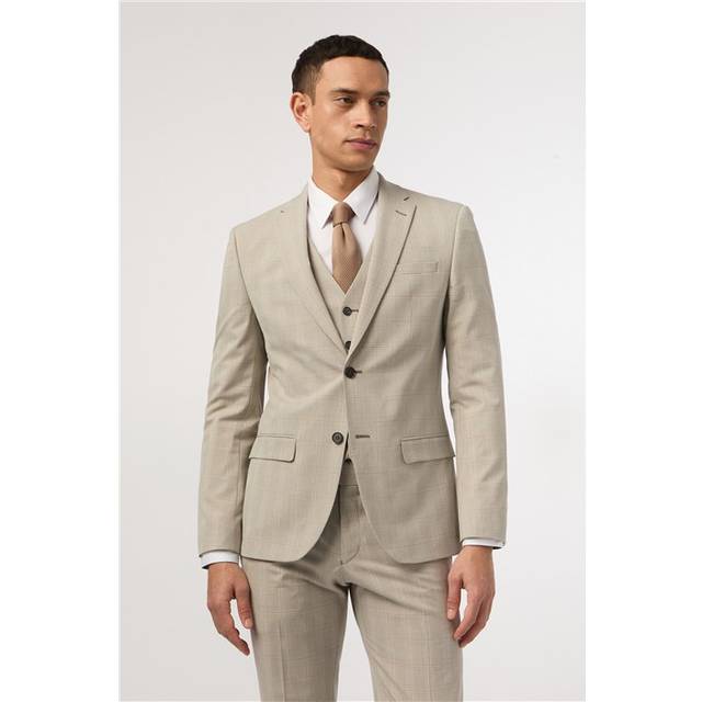 Putty Check Slim Fit Jacket - Beige - 40R