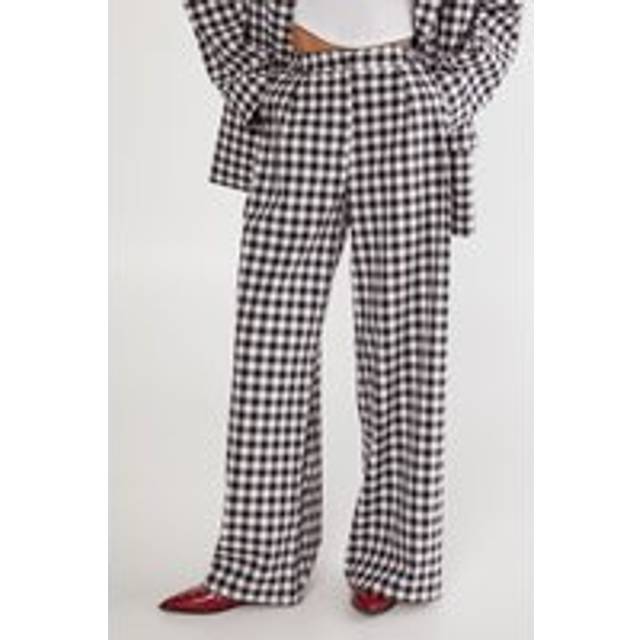 Gingham Tailored Wide Leg Pant - Mono - 12