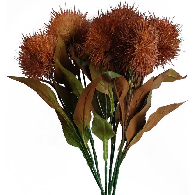 Pack of 6 x 70cm Globe Thistle Yellow Ball Artificial Flower Stem