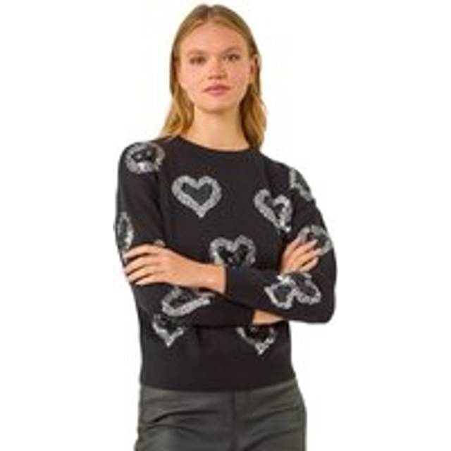 Roman Black Heart Sequin Detail Knit Jumper - Size 12