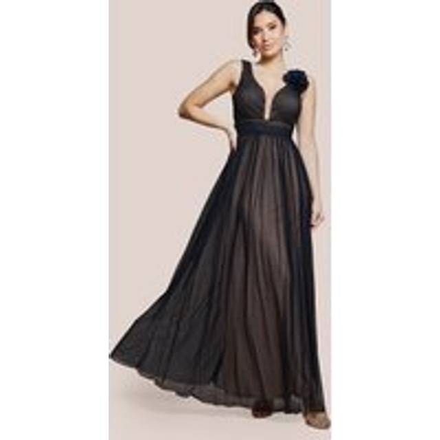 Sleeveless Pleated Dobby Mesh Corsage Maxi Dress - Black by Goddiva - 12