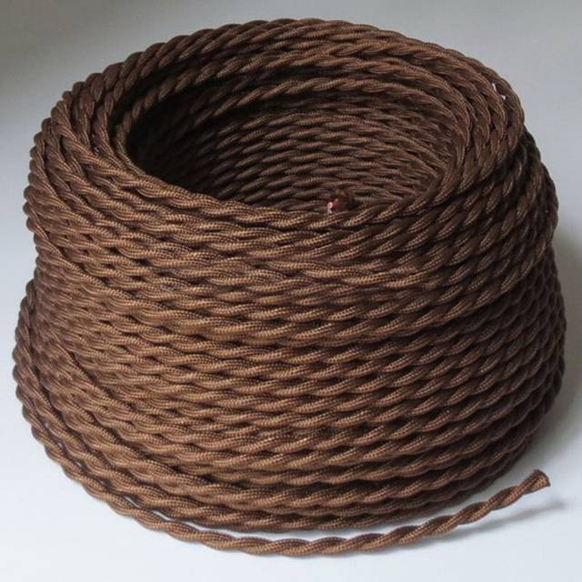 2Core Twisted Vintage Coloured 0.75Mm Braided Fabric Flexible Electrical UK Lighting Wire Cord / Cable - Brown (0.08cm W X 0.08cm D)