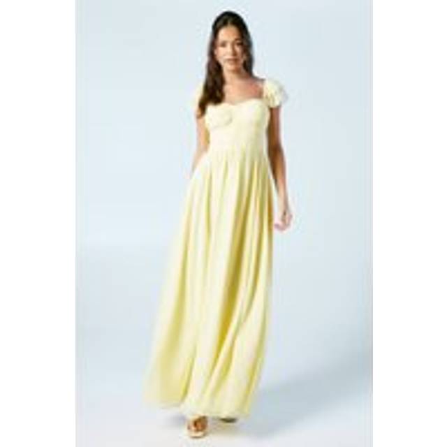 Corset Detail Georgette Bridesmaids Maxi Dress - Lemon - Yellow - 12