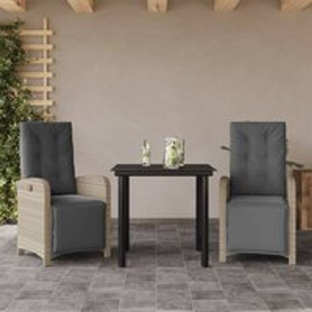 3 Piece Bistro Set with Cushions Light Grey Poly Rattan - One Size