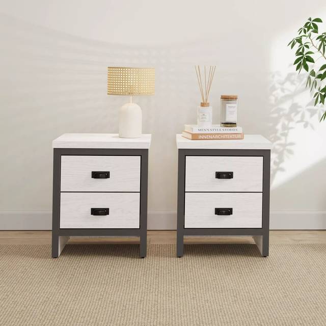 GFW Boston 2 Drawer Bedside Table Pair White, White