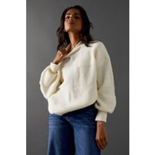 Warehouse Womens Patchwork Stitch Jumper - Ecru - Size Large