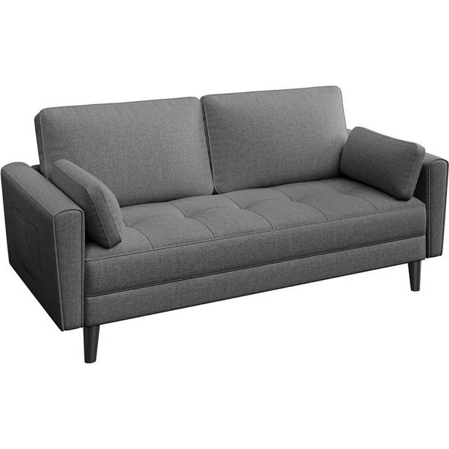 170cm Fabric Square Arm Upholstered Sofa with 2 Throw Pillows - Dark Gray (84cm H X 170cm W X 74cm D)