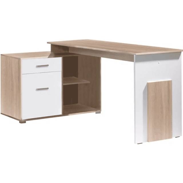 White Matt & Sonoma Oak Corner Desk W110cm - Compact Workstation with Storage - Oak Sonoma