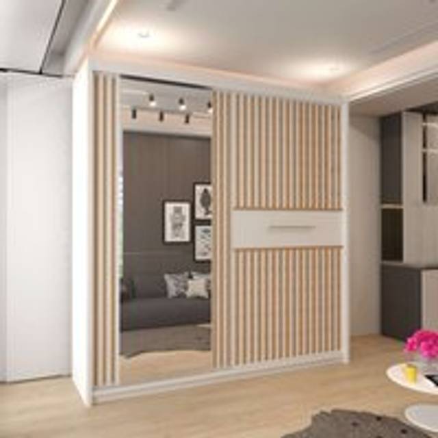 Clothify Single Mirror Sliding Door Wardrobe 203cm X 217cm - White - One Size
