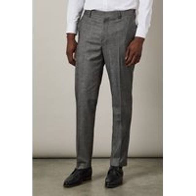 Mens Grey Tweed Look Herringbone Slim Fit Trousers