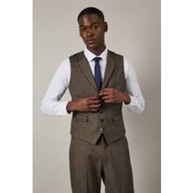 Mens Light Brown Tweed Look Herringbone Tailored Waistcoat