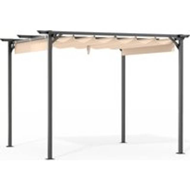 Pergola with Retractable Sun Shade Canopy Outdoor Metal Shelter Gazebo - Beige - One Size