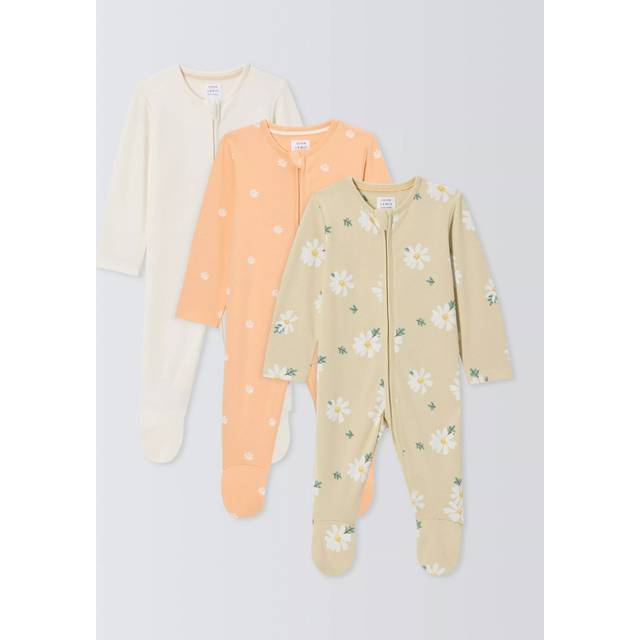 John Lewis Baby Daisy Sleepsuits, Pack of 3, Multi