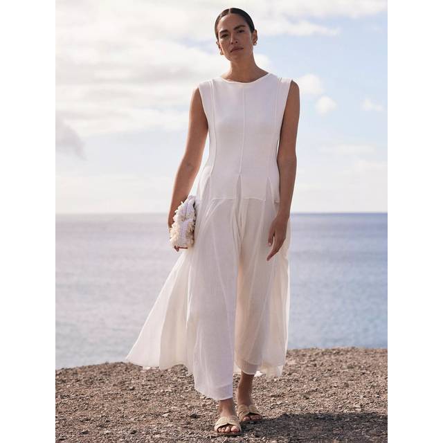 Mint Velvet Cotton Blend Panelled Maxi Dress, White Ivory