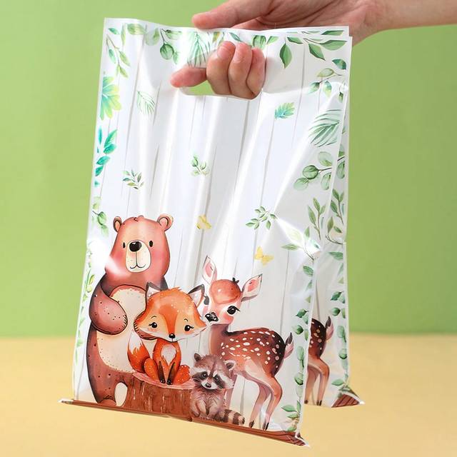 SHEIN 50pcs Forest Animal Birthday Handbag Gift Bag Packaging Bag, Forest Animal Theme Birthday Party Room Decoration Kitchen Supplies Fox Spotted Deer Patt