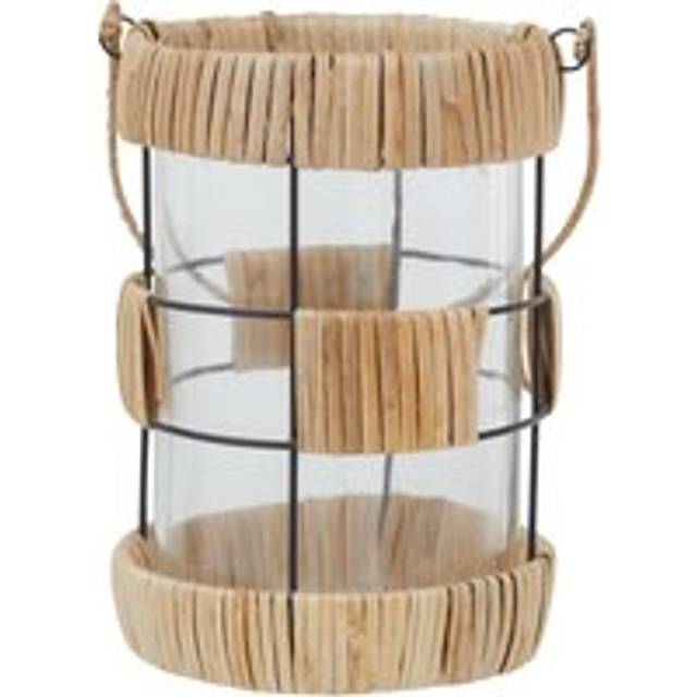 Natural Rattan Large Lantern, Rustic and Stylish Glass Lantern, Black Metal and Clear Glass Candle Lantern - One Size