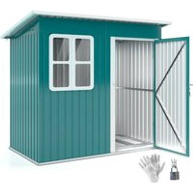 Outsunny 7 x 4ft Galvanised Steel Garden Shed with Foundation Kit - Green | TJ Hughes