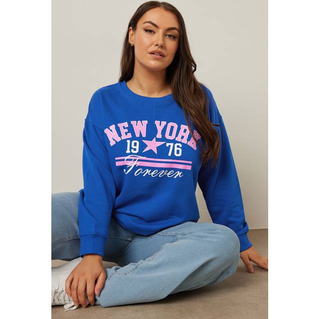 Yours Plus Size Cobalt Blue 'New York' Slogan Sweatshirt Size 22-24