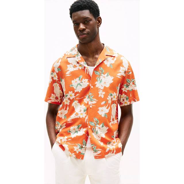 Tommy Hilfiger Short Sleeve Lightweight Floral Print Shirt, Orange/Multi