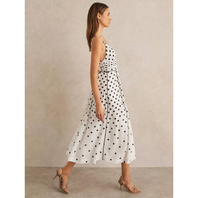 Reiss Dottie Polka Dot Midi Dress, Black/White