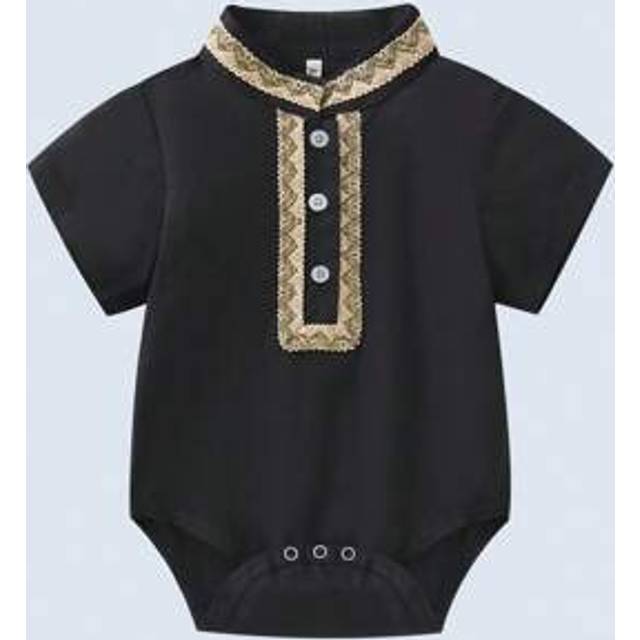 SHEIN Baby Boy Color Block Weaved Strap Patchwork Half-Open Bodysuit, Suitable For Summer