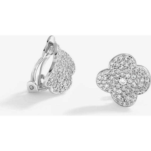 Jon Richard Jon Richard Rhodium Plated Cubic Zirconia Pave Clover Clip Earrings