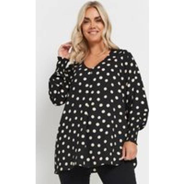 Yours Curve Black Spot Print Vneck Blouse, Women's Curve & Plus Size, Yours - 30-32