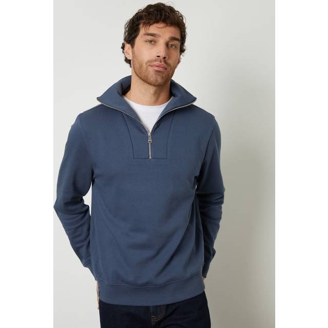 Quarter Zip Funnel Neck Sweatshirt - Blue - M