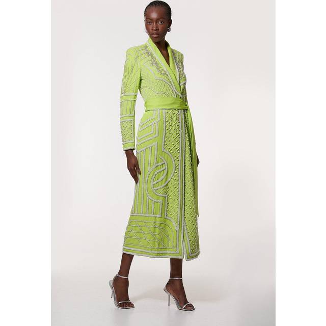 Tall Crystal Embellished Woven Maxi Blazer Dress - Green