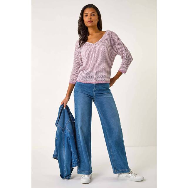 Roman Stitch Detail Knit Jumper In Mauve - 16
