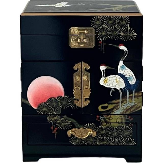 Hand Painted Cranes Jewellery Box - Black (38.5cm H X 31cm W X 20cm D)